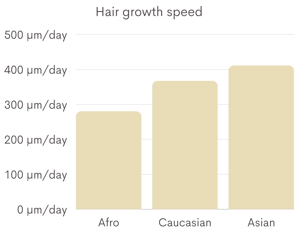 hair growth rate afro caucasian asian hair types