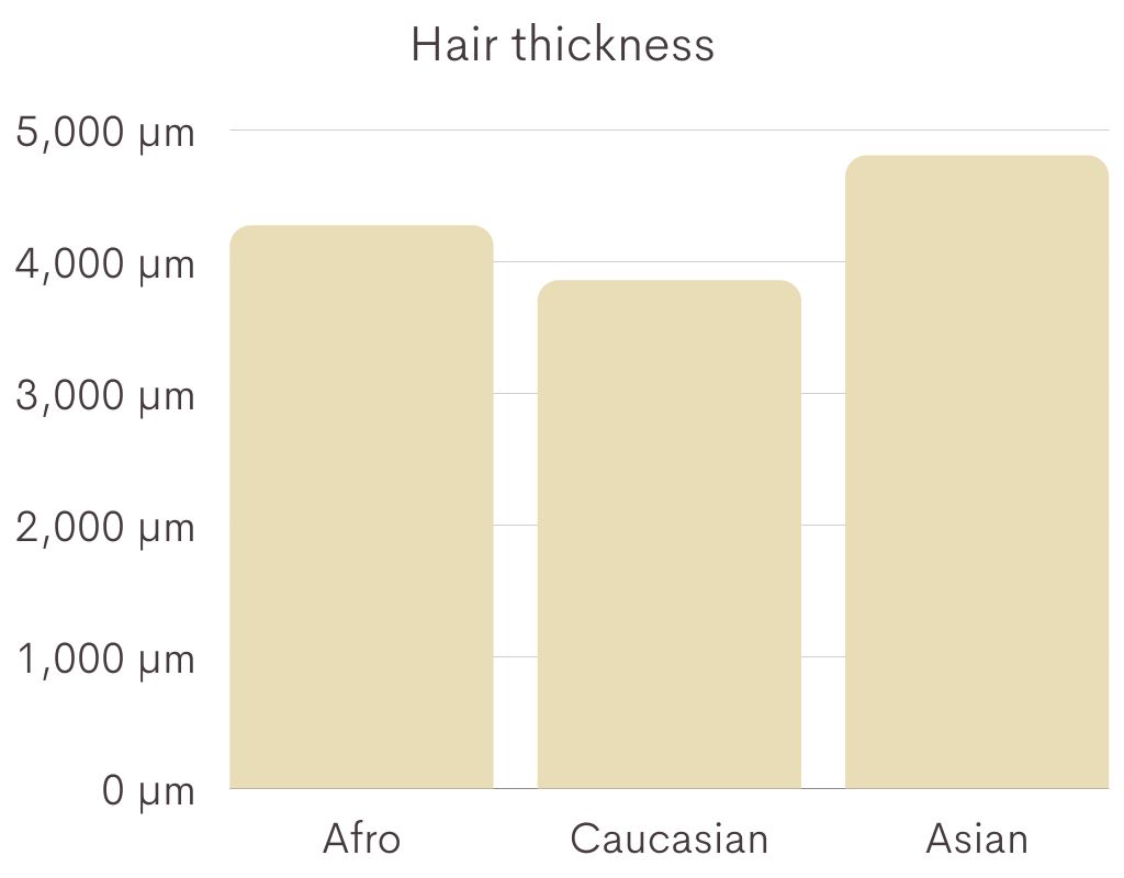 hair thickness afro caucasian asian hair types