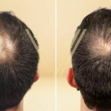 This image is a before after photo shoot of a patient in Istanbul after crown (vertex) hair transplant