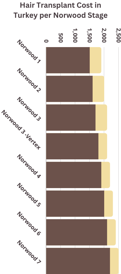 Hair Transplant Cost in Turkey per Norwood Stage